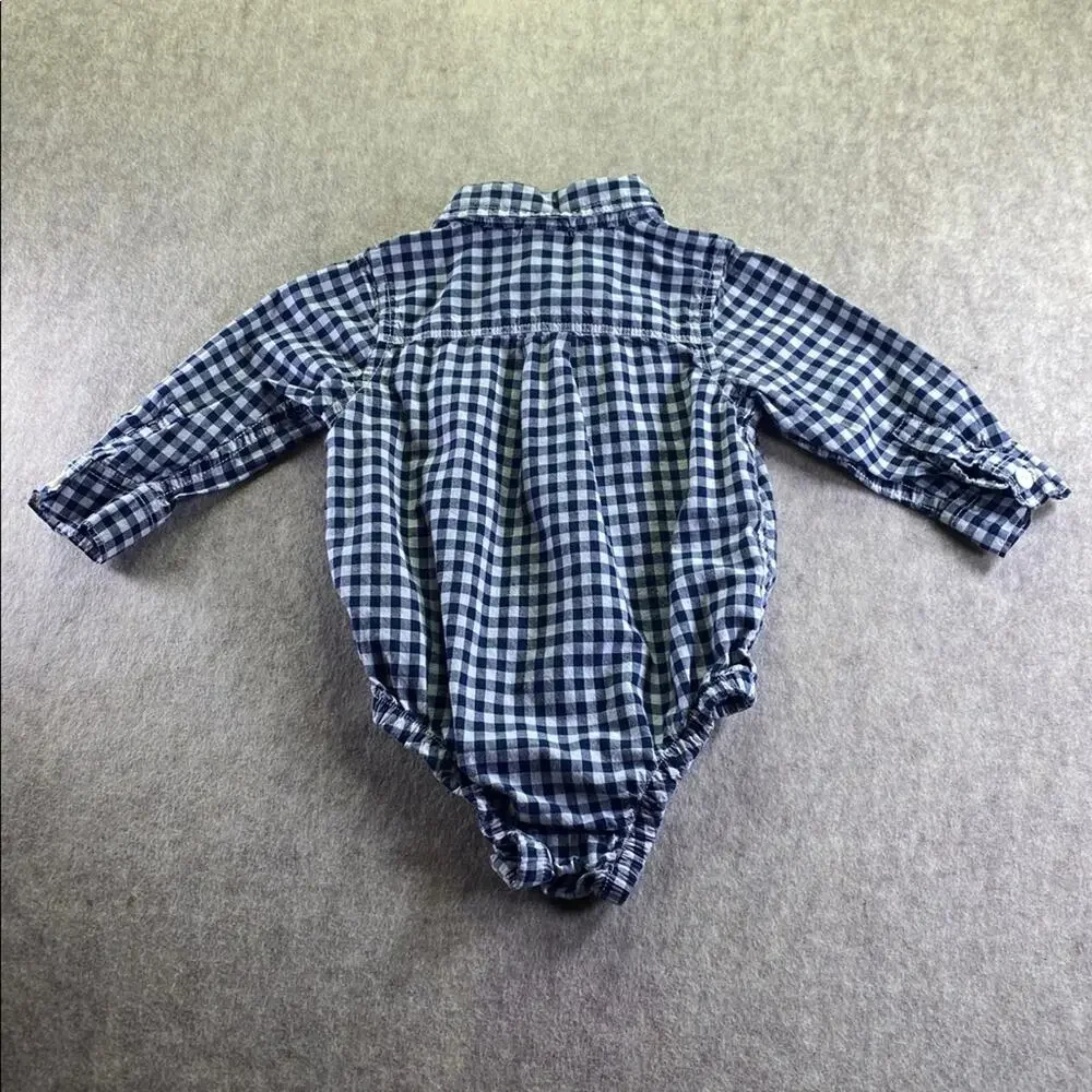 GAP Baby Blue Plaid Button Front Collared Shirt One Piece Size 6-12 Months